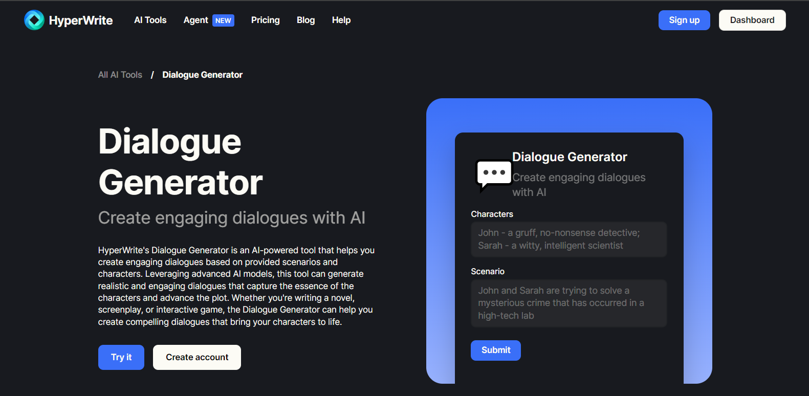 HyperWrite AI Dialogue Generator