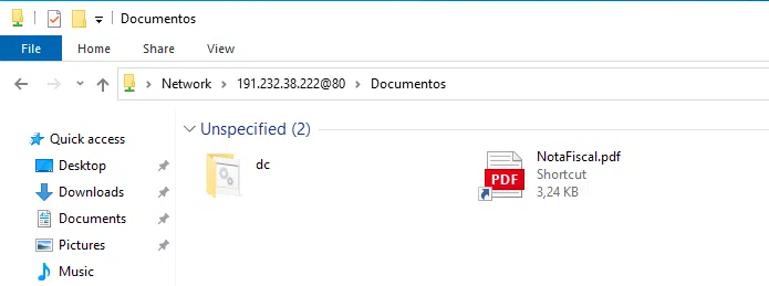  Malicious files from the WebDAV server as presented to the centered person