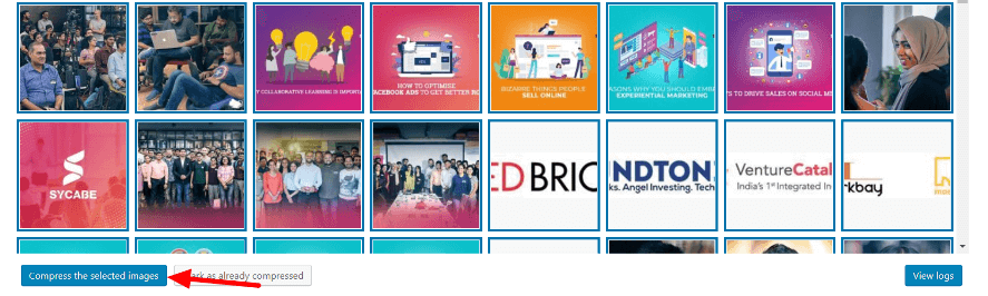 Compress the selected images with WP optimize plugin