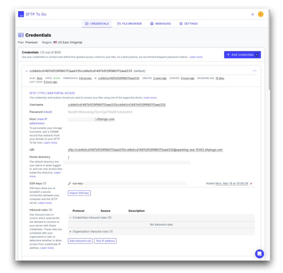 sftp connection details 