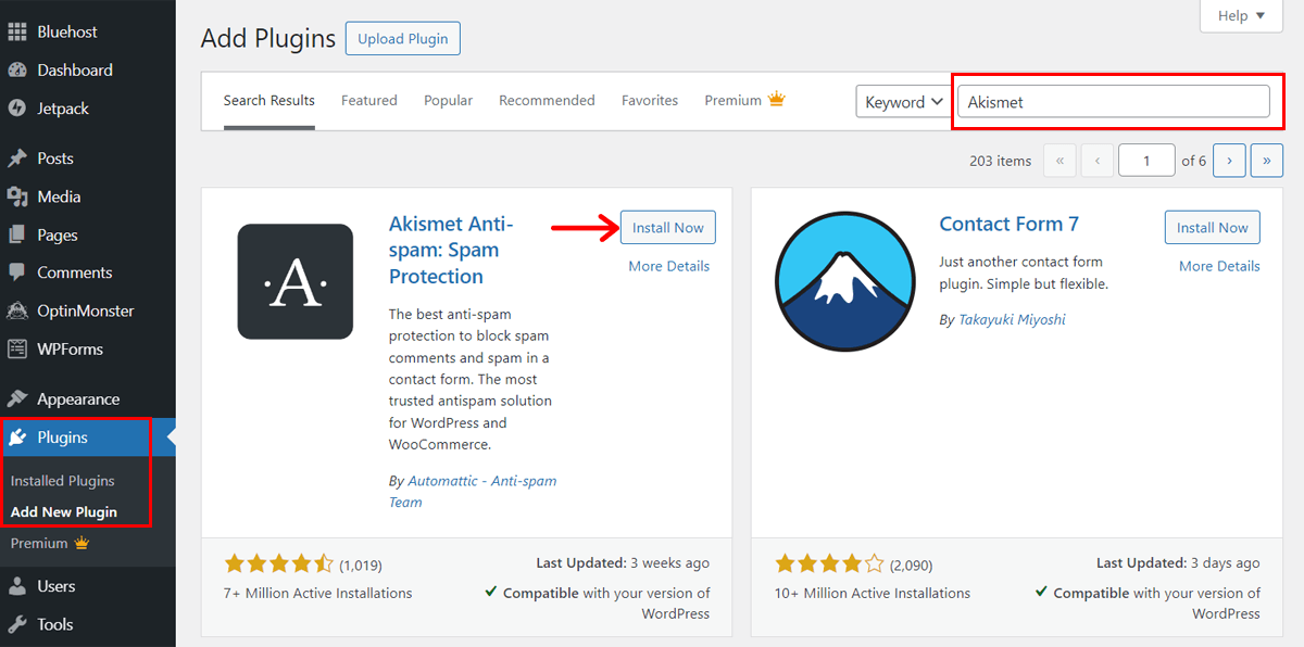 Activate Akismet Antispam Plugin