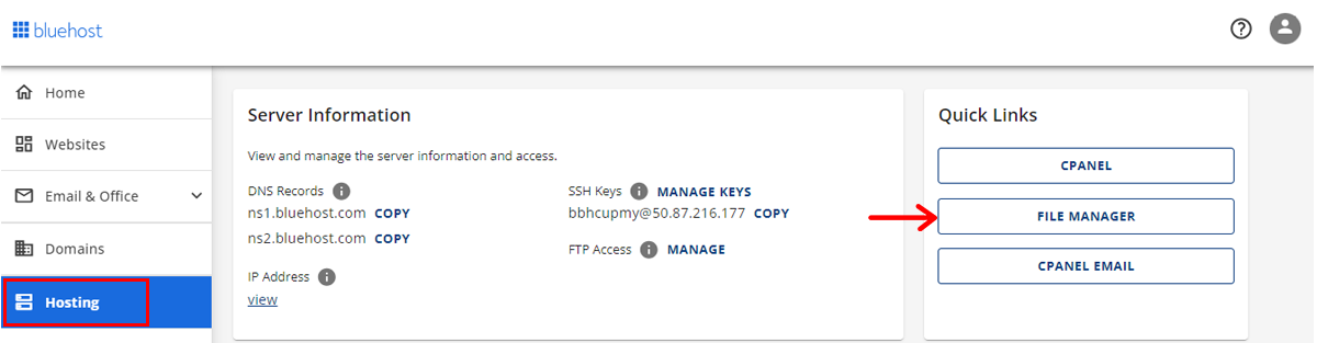 Bluehost Hosting File Manager