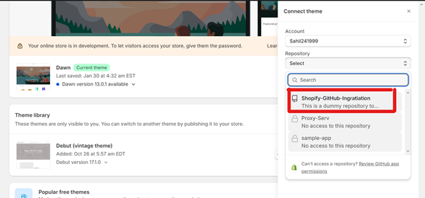 connecting github repo to theme library