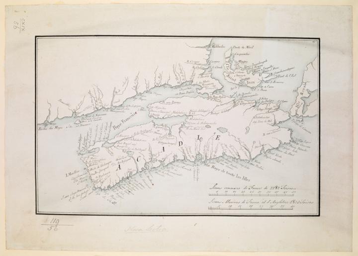 A map of the island of acadia

Description automatically generated