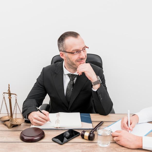 Lawyer with client
