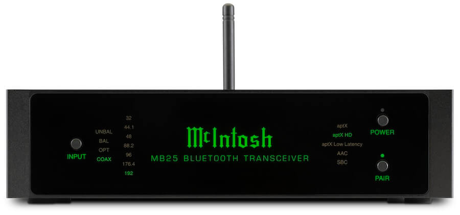Front view of the McIntosh MB25 Bluetooth Transceiver.