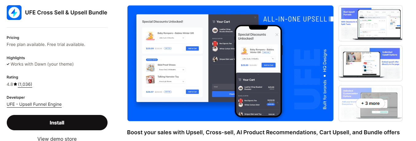 UFE cross-sell Shopify app for creating upsell bundles