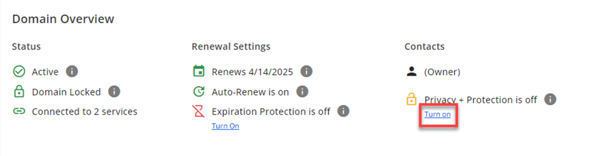 Turn On Privacy Protection of Domain