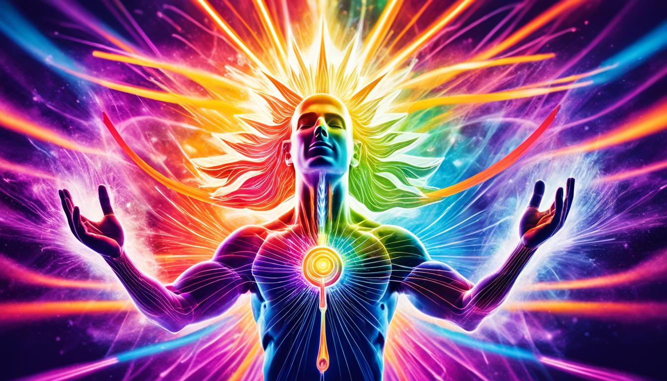 An image showcasing the most effective manifestation techniques. Use vibrant, high-energy colors to depict each technique, such as visualizing, affirmations, and gratitude. Show these techniques working together to create a powerful manifestation energy. Use arrows and flowing lines to connect and represent the flow of energy between the techniques. The image should convey a sense of excitement, enthusiasm, and limitless possibility.