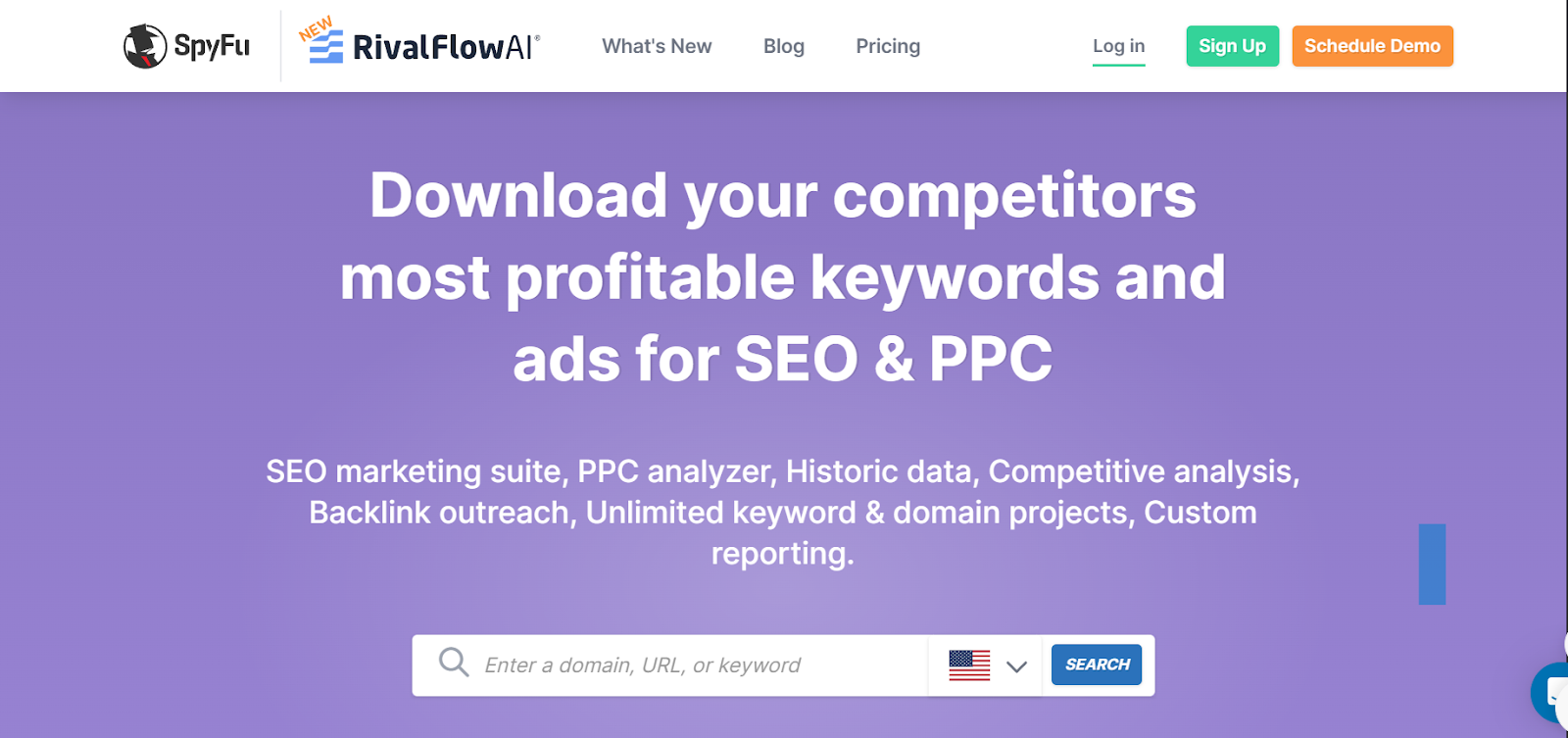 SpyFu - keyword research and competitors analysis tool