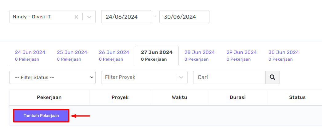 Fitur Timesheet Pilih Tanggal