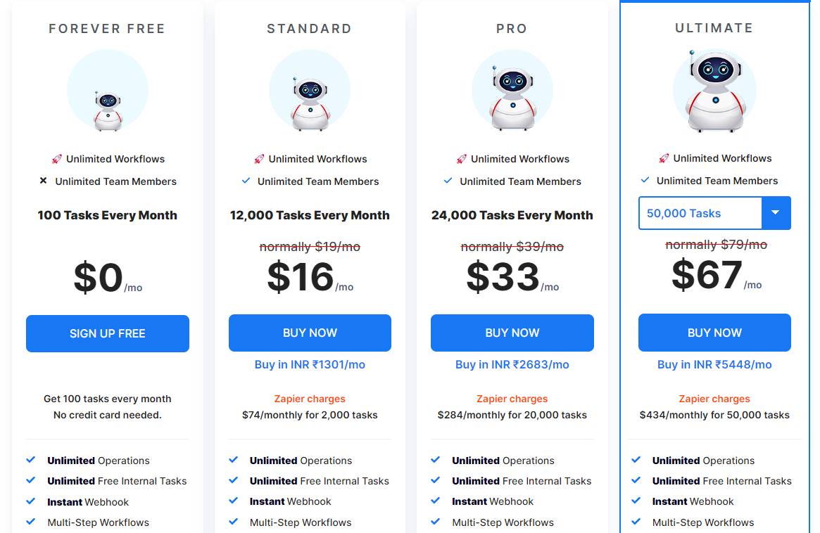 Pabbly Connect pricing with one free plan and three paid plans.