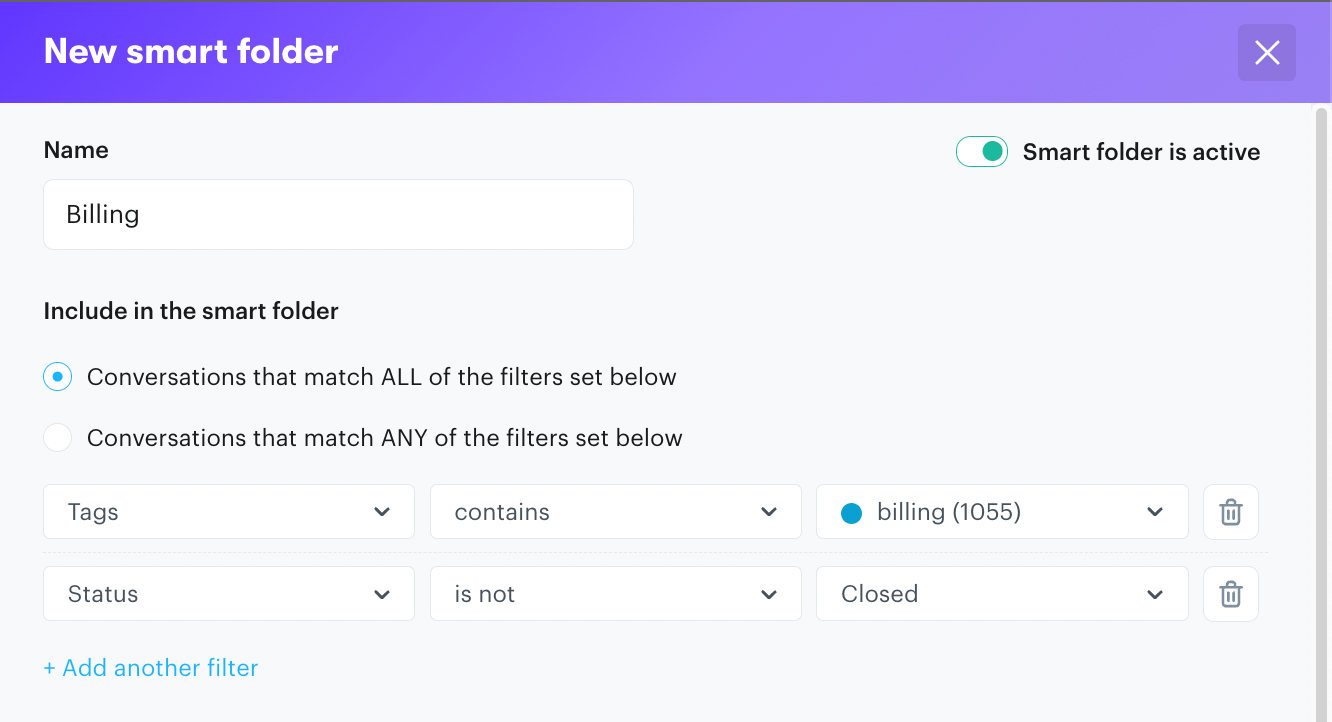 Groove smart folders allow you to filter conversations. 