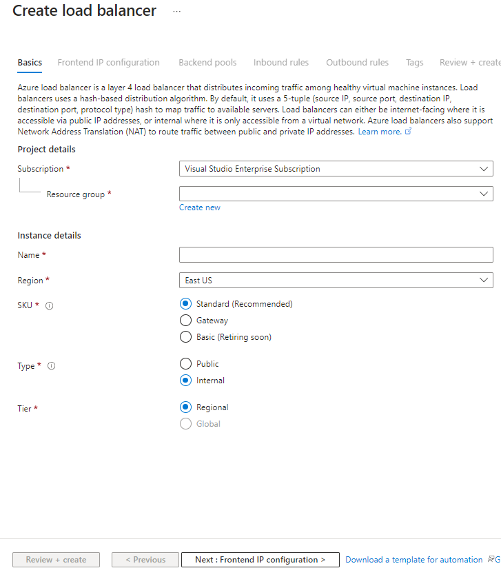 Add details to create load balancer