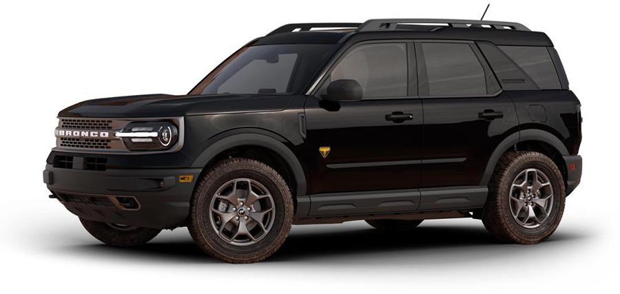 A black Ford Bronco Sport Badlands with a white background
