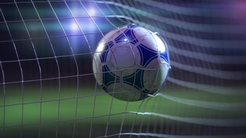 Soccer Ball Hit The Net,success Goal Concept On Stadium, 60% OFF
