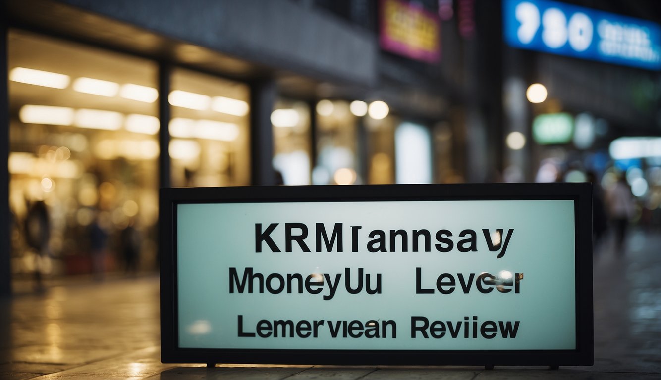 A signboard with "KR RM RAMASAMY Licensed Money Lender Review" displayed prominently outside a storefront