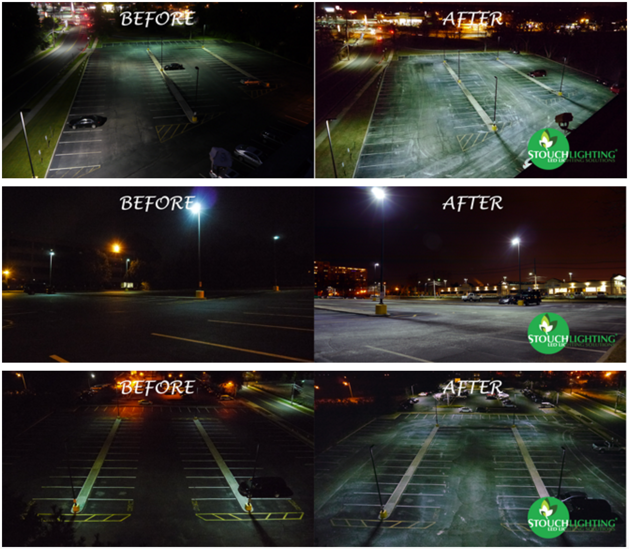 Before and After LED Lighting in a Parking Lot | Stouch Lighting