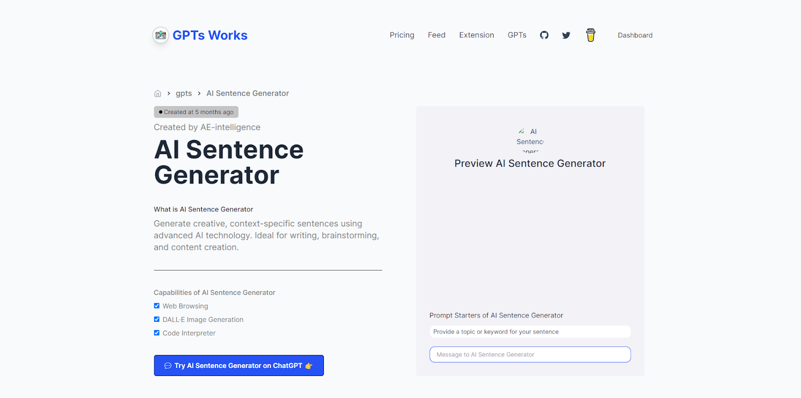 GPTS.Works AI Sentence Generator