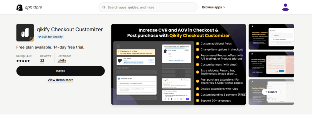 Shopify Apps To Implement One-Page Checkout - qikify Checkout Customizer