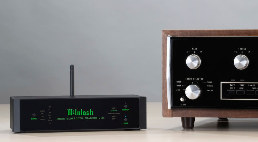 McIntosh MB25 Bluetooth Transceiver with vintage unit side by side.
