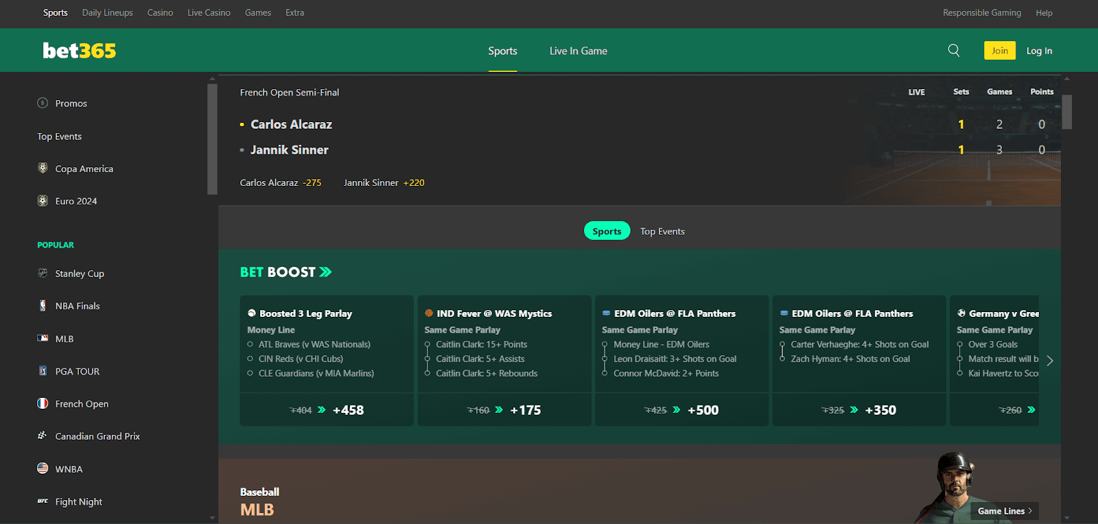 bet365 review sports page