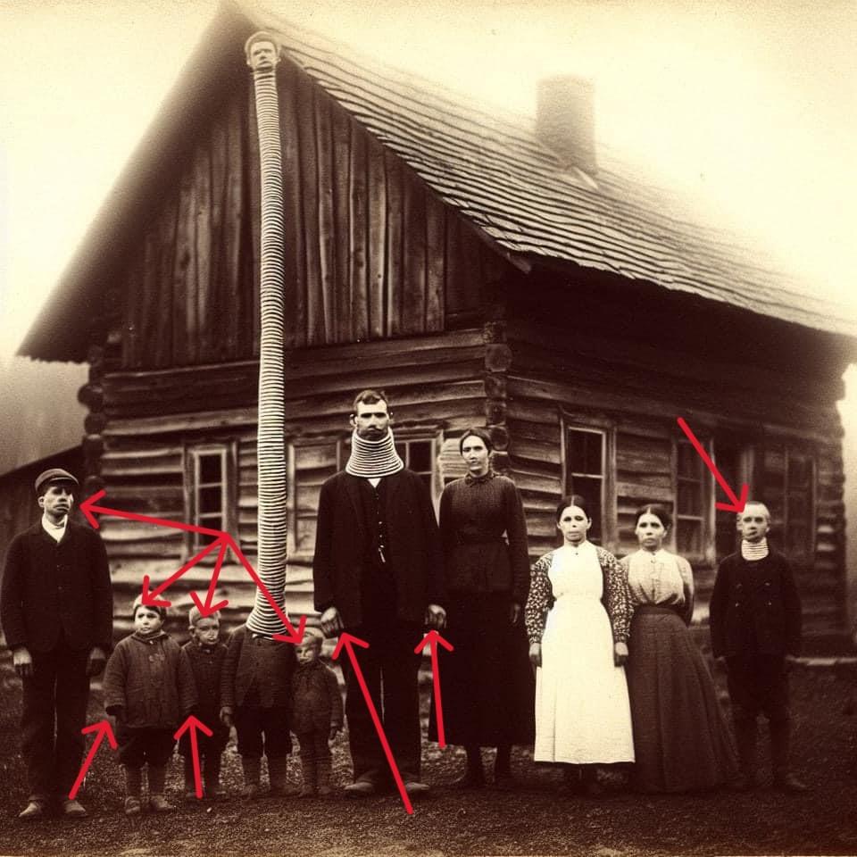 A group of people standing in front of a log cabin

Description automatically generated