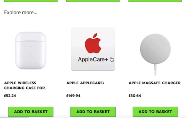 screenshot of explore more section containing products on a website