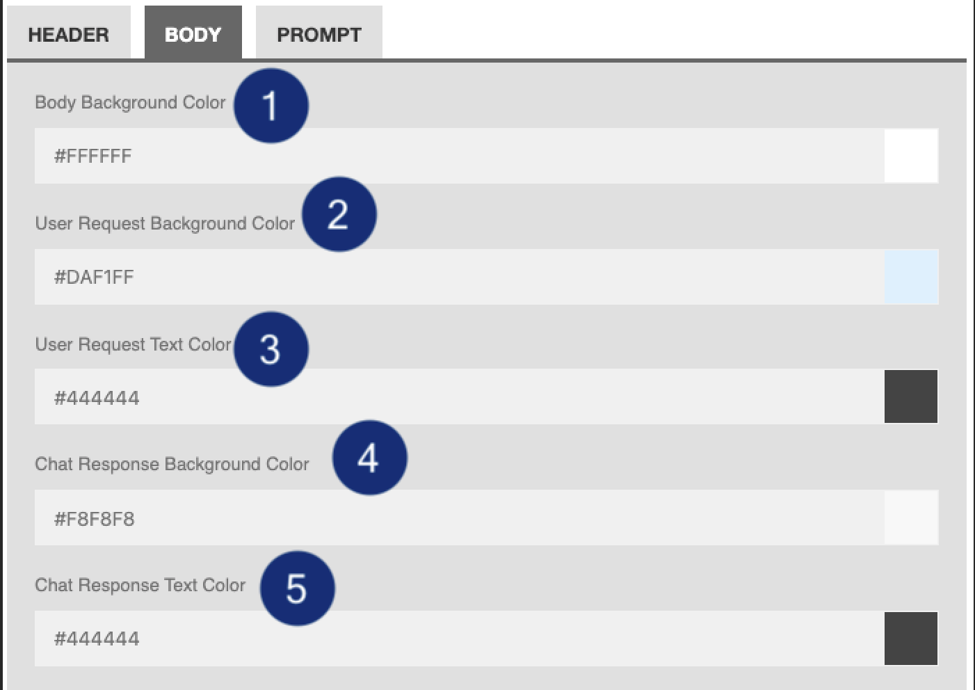 SmartChat Body Configuration Options