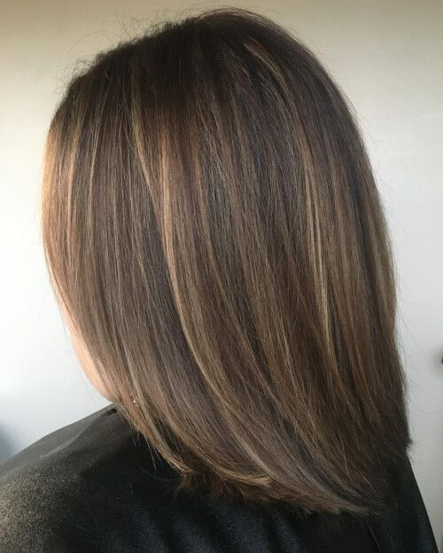 Back view of a lady wearing the layered lob