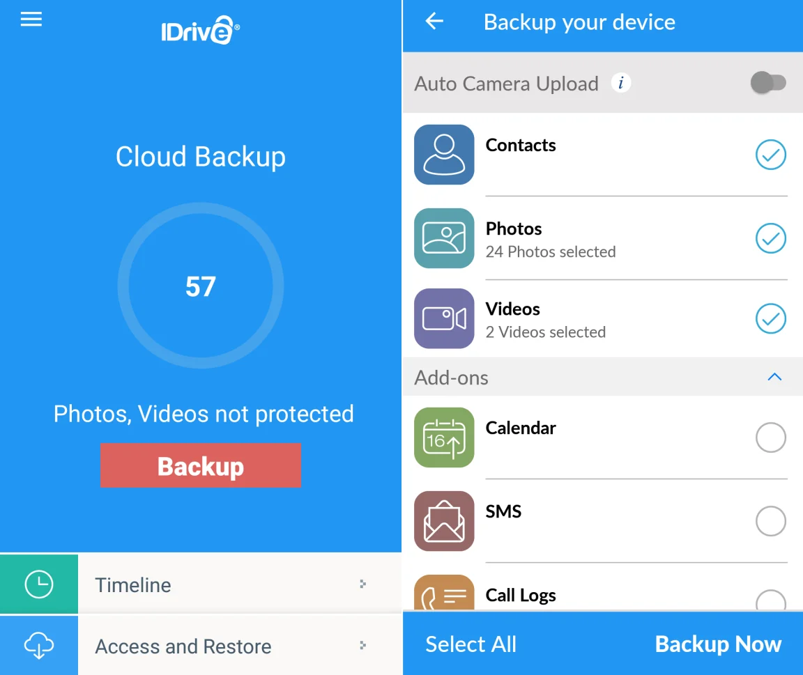 IDrive mobile backups