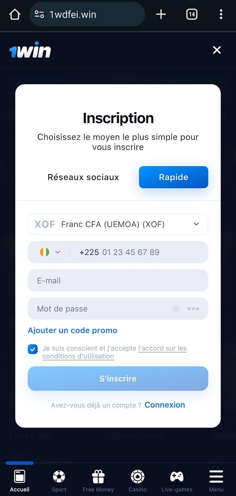 Création de compte 1win Ci