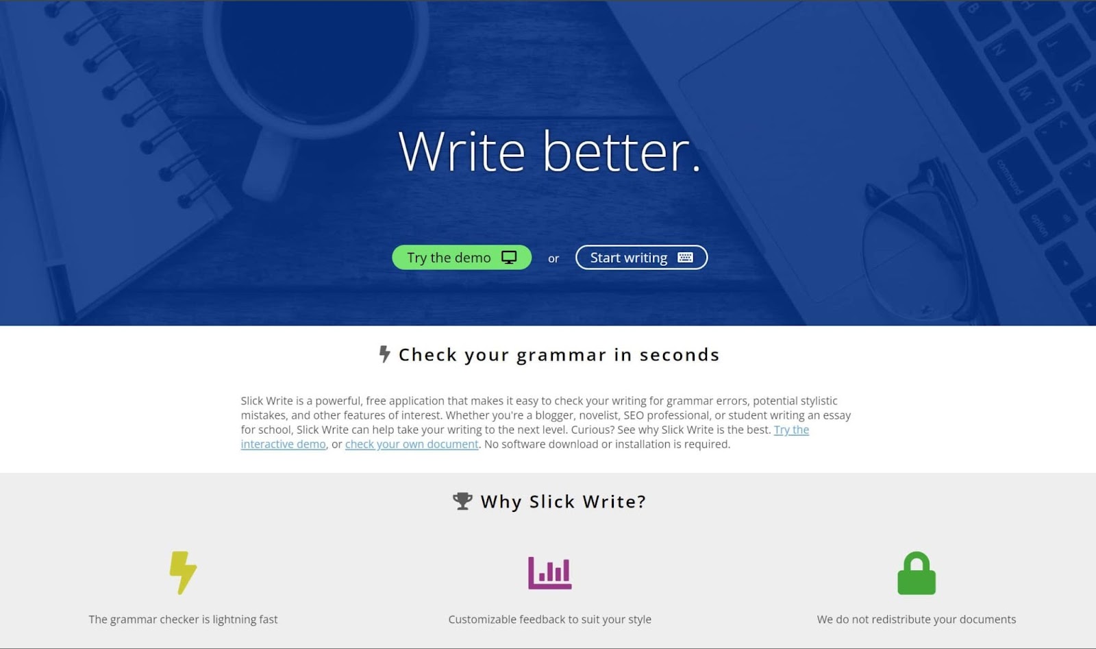 Screenshot of Slick Write website