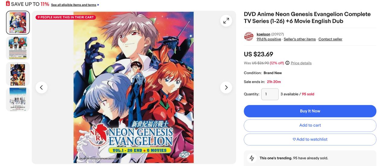 4. DVD Anime Neon Genesis Evangelion Complete TV Series (1-26) +6 Movie English Dub