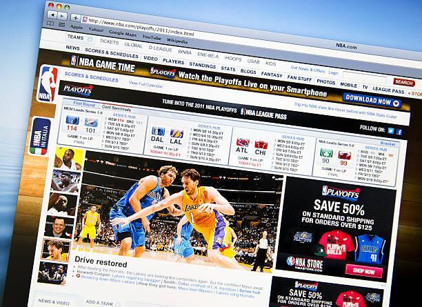 Nba.com official website online page Florence, Italy - May 2, 2011: Nba.com official website online page on lcd screen. The NBA is the National Basketball Association for man in North America (U.S.A and Canada). The browser is safari. nba newspaper stock pictures, royalty-free photos & images