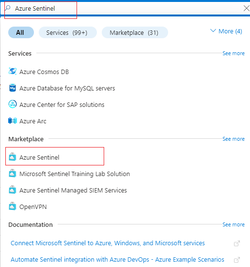 find Azure Sentine