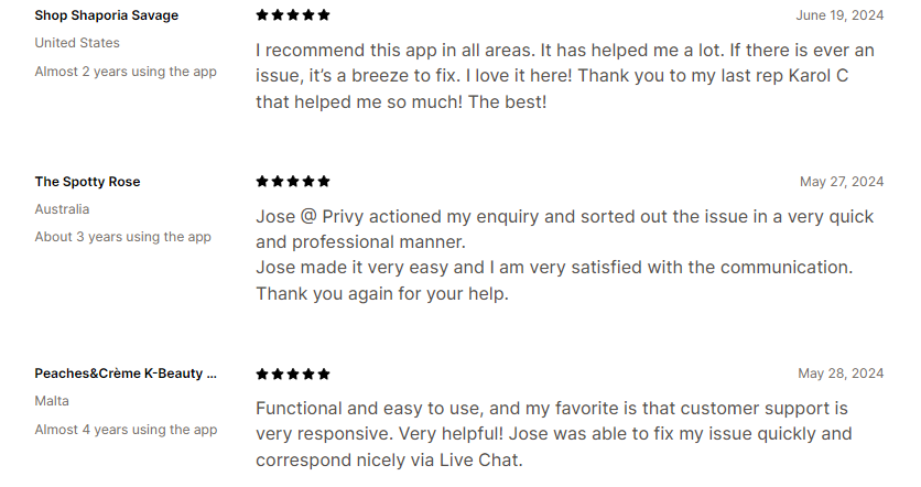 Customers' Reviews on Privy