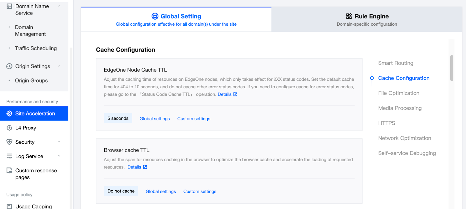 global settings in EdgeOne console