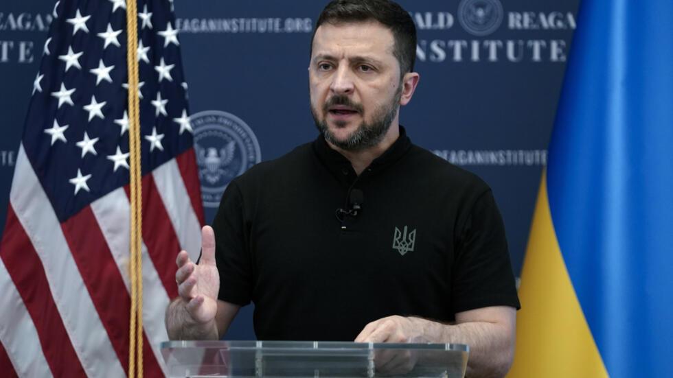 Ukrainian President Volodymyr Zelenskyy speaks at the Ronald Reagan Institute on the sideline of NATO Summit in Washington, Tuesday, July 9, 2024.