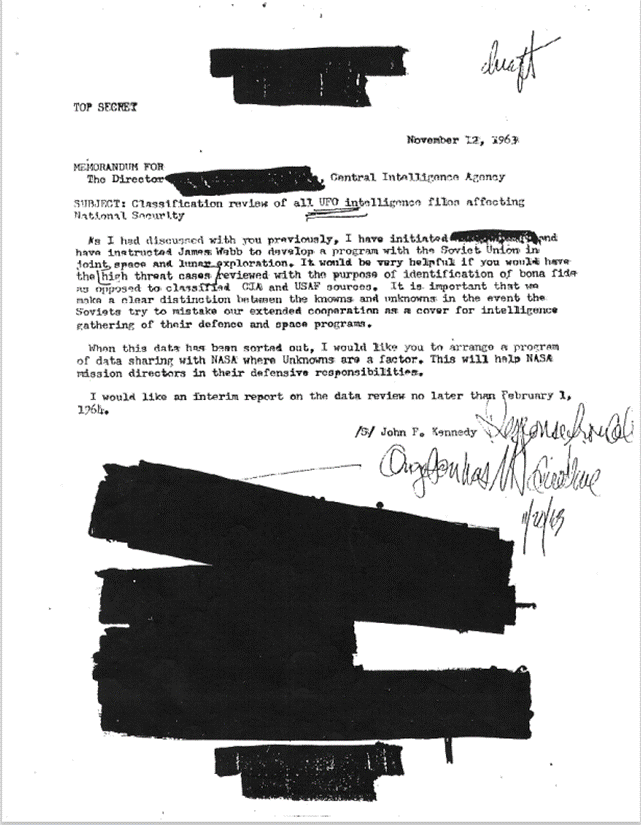 r/UFOB - President Kennedy requesting CIA cooperate with USSR on UFO research