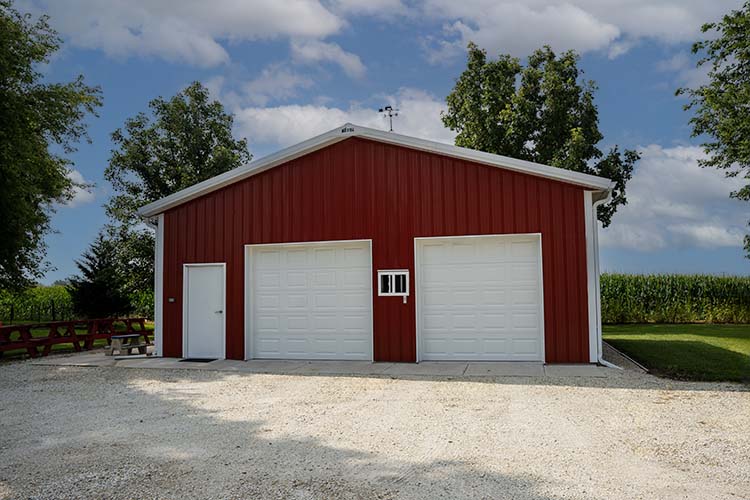 red 2 car pole barn garage