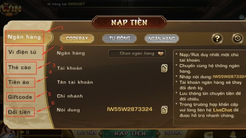 Nạp tiền iwin68