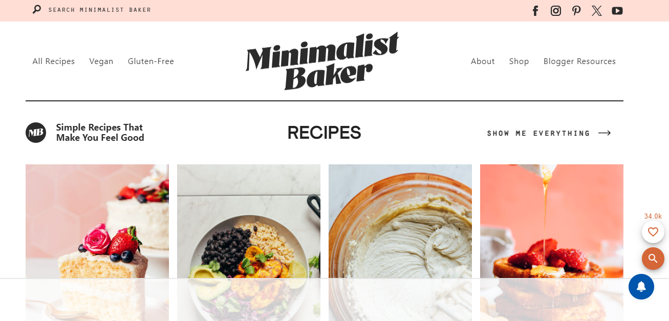 Homepage of Minimalist Baker - one of the best personal blogs to read online
