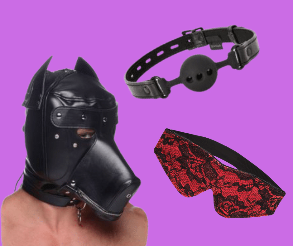 BDSM blindfold, mask and ball gag