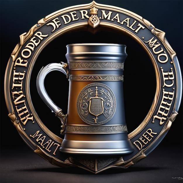 knights shield with a beer mug and the inscription of a banner defender of the malt 3d render dar
