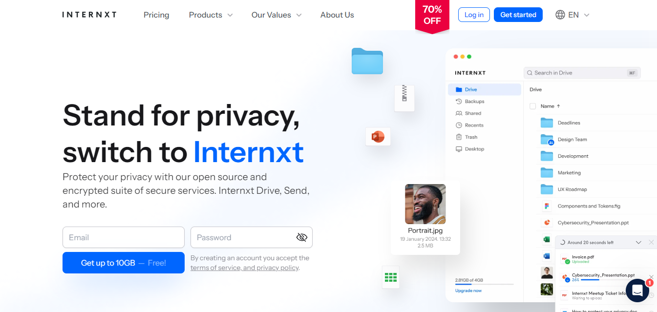 Internxt is a cloud storage service based on encryption and privacy.