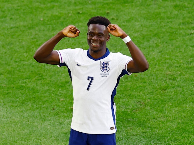 Bukayo Saka merayakan golnya untuk Inggris pada 6 Juli 2024