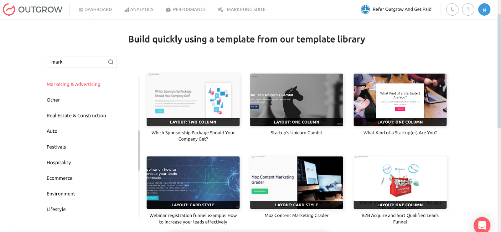 Outgrow pre-designed templates