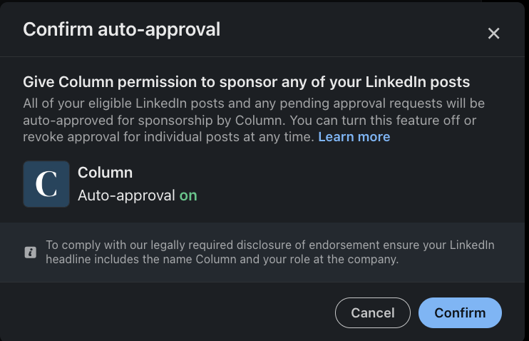 LinkedIn Thought Leader Ads - auto-approval