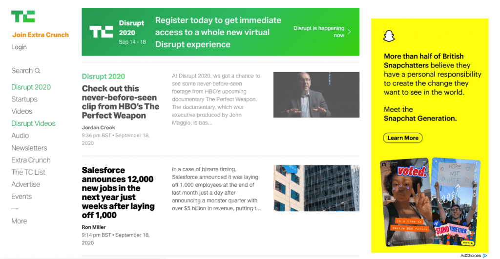 Image Ads examples - Tech Crunch post.